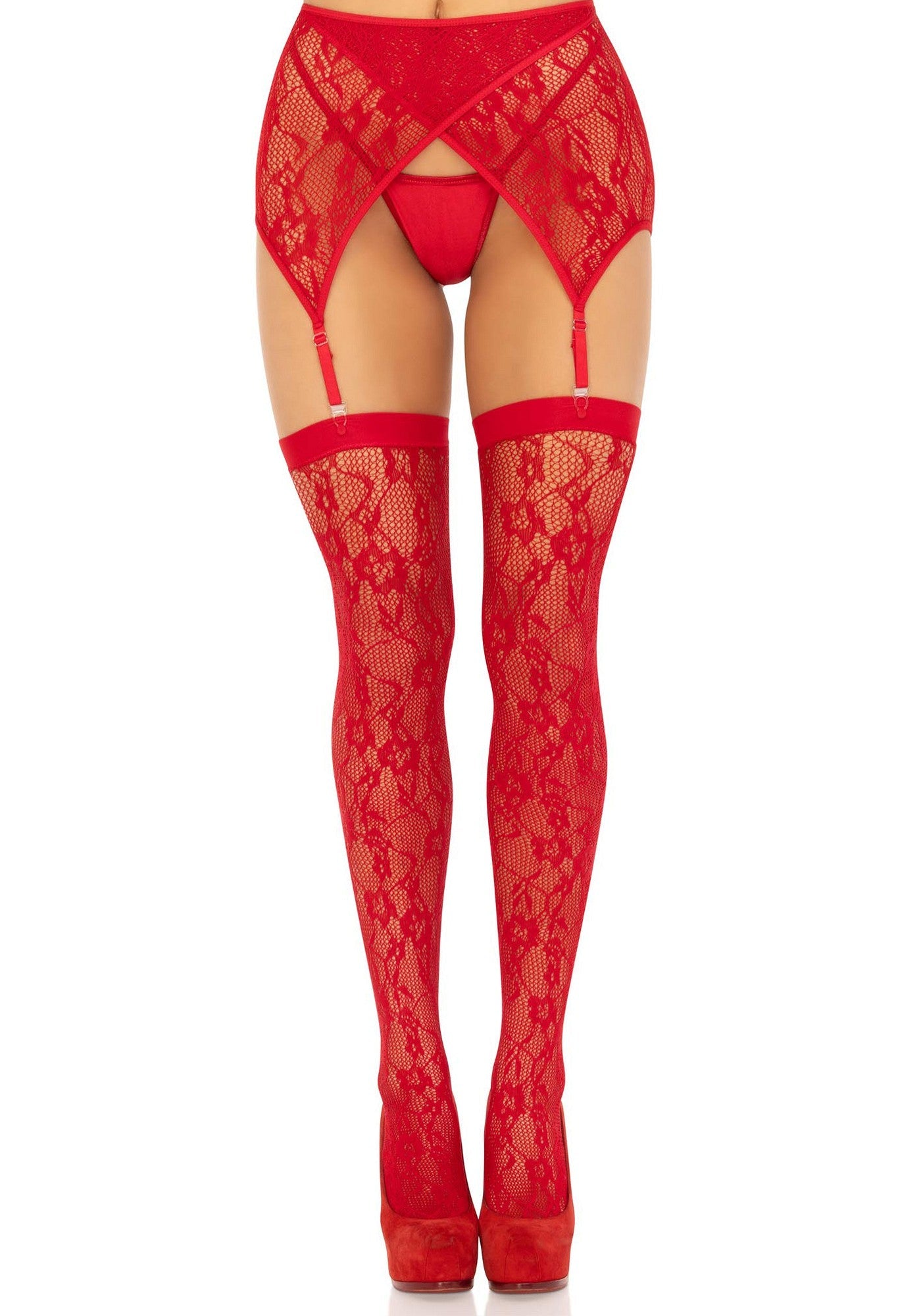 Calze sexy lace thigh and arterbelt rosso taglia unica