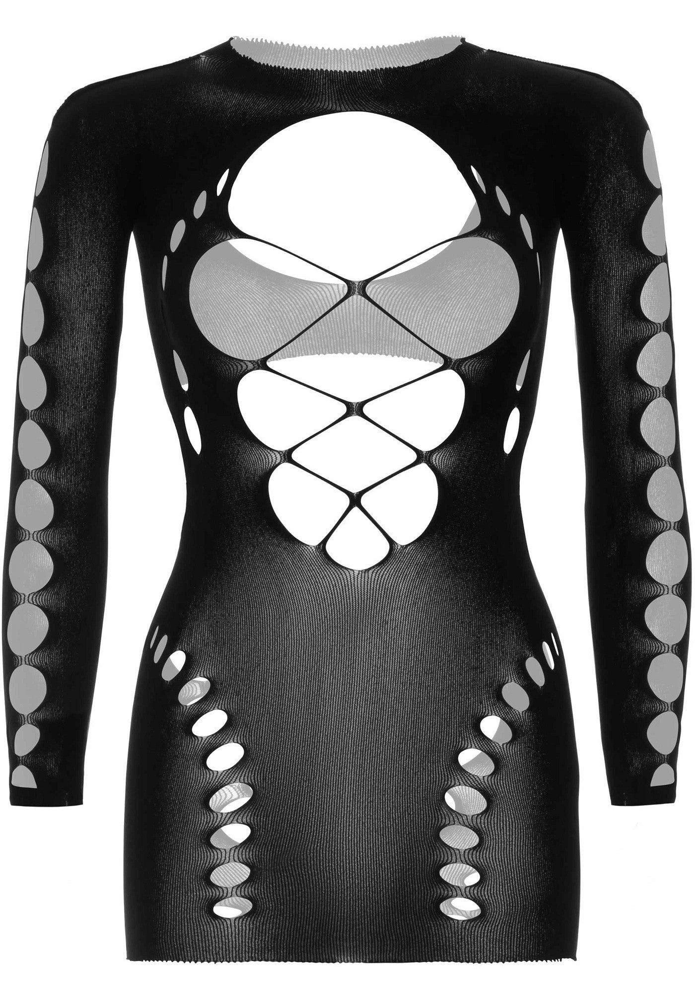 Mini Abito Sexy Long Sleeve Cut Out Nero