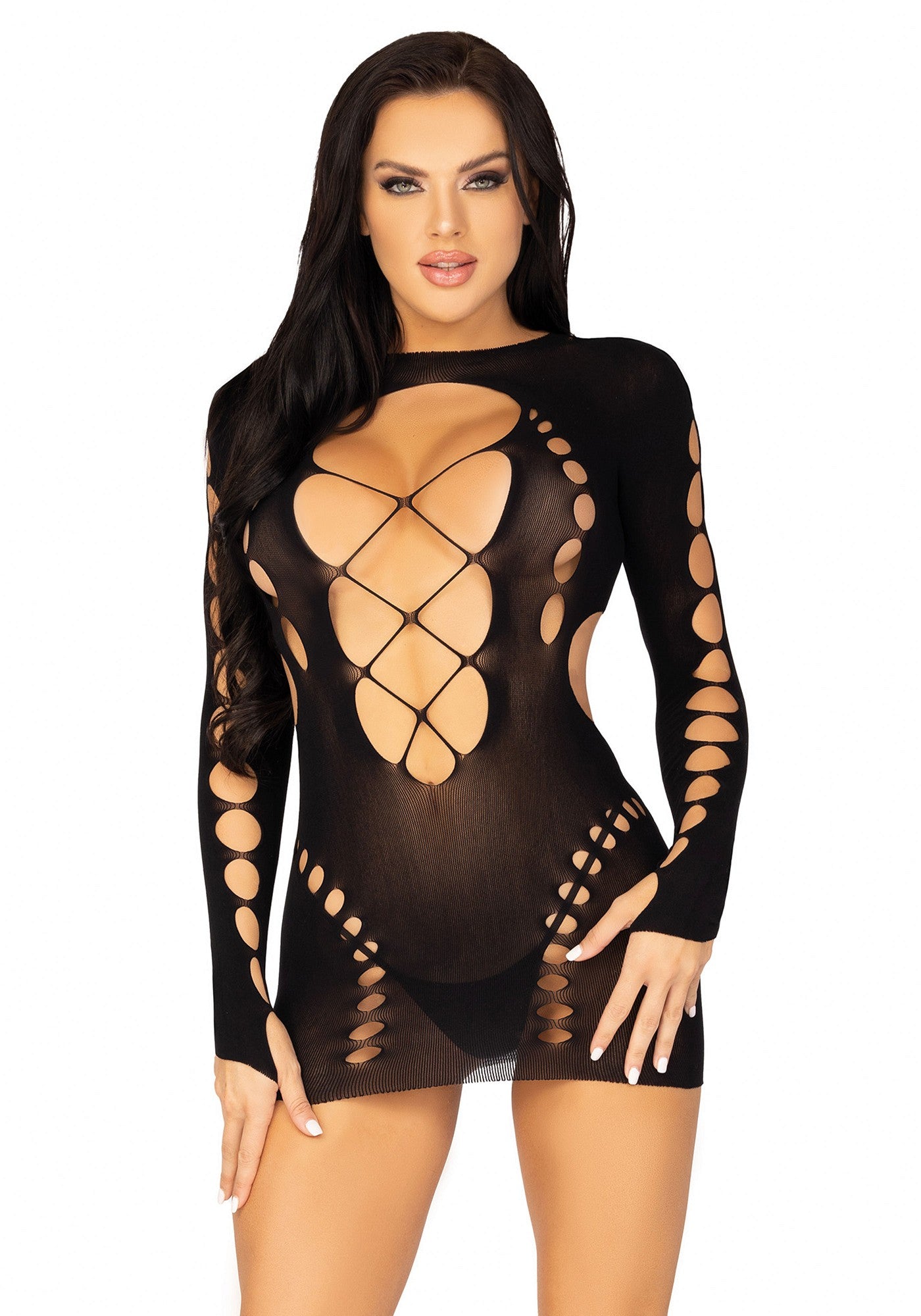 Mini Abito Sexy Long Sleeve Cut Out Nero