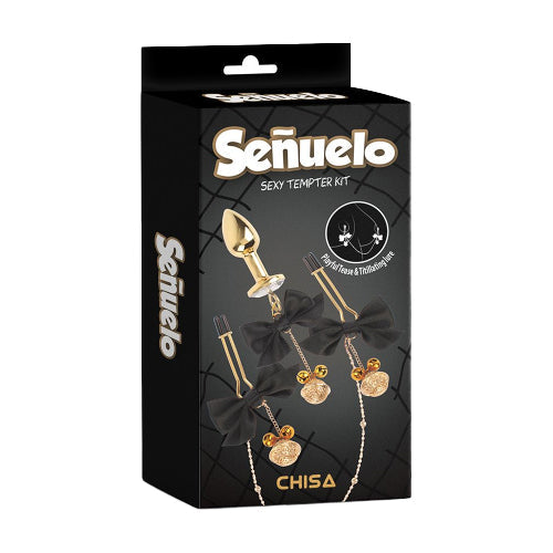 Pinzette per capezzoli sexy tempter kit nero Confezione