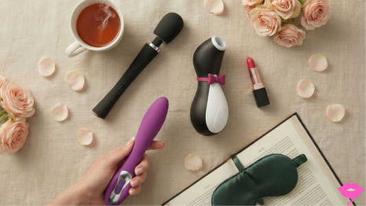 Prodotti Per principianti in fila succhia clitoride dildo classico wand massager e mini vibratore su un tavolo 