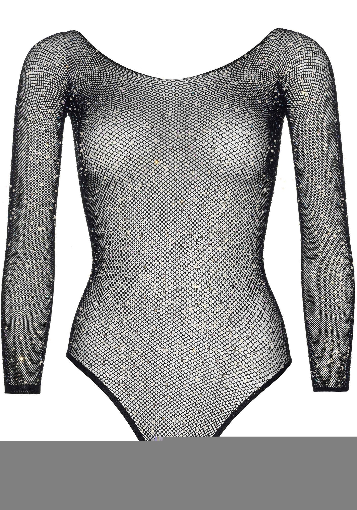 Body sexy crystalized fishnet nero taglia unica Accessori