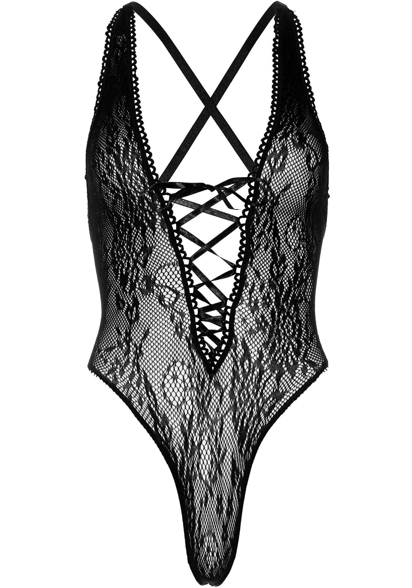 Body sexy floral lace thong nero taglia unica