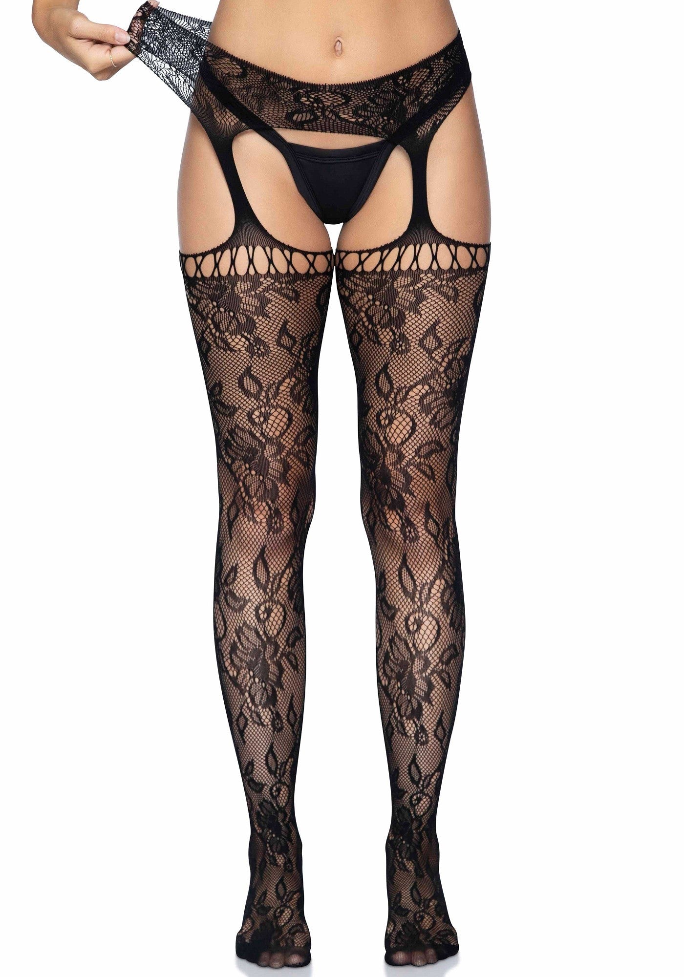 Calze sexy garter belt stockings nero taglia unica